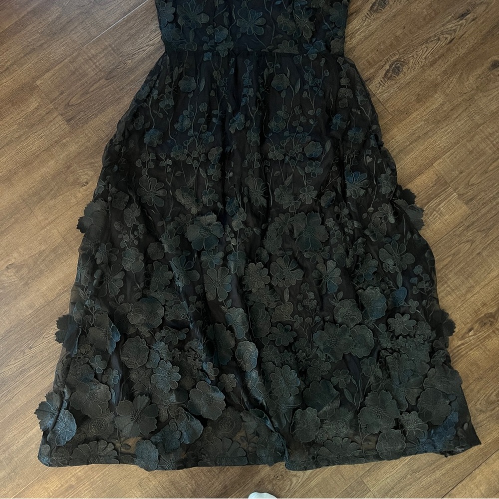 Dalia MacPhee Black 3D Floral Appliqué Overlay Party Dress XL - Picture 4 of 14